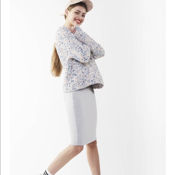 Light Heather Grey Foldover Modest Pencil Skirt - Picture 3 of 4